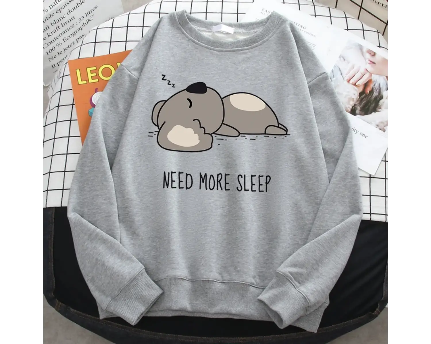 Rahat Basit Kadın Kazak Daha Fazla Uykuya İhtiyaç Duyar Karikatür Ayı Baskı Kapşonlu Gevşek P