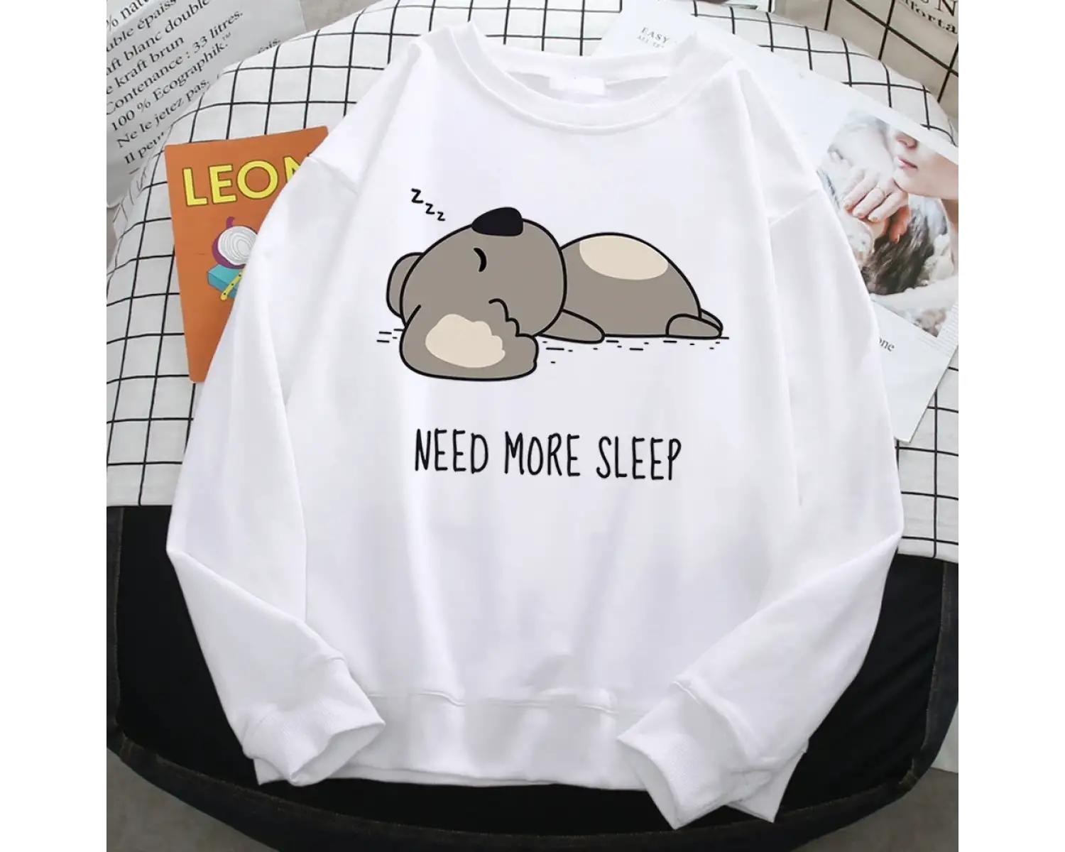 Rahat Basit Kadın Kazak Daha Fazla Uykuya İhtiyaç Duyar Karikatür Ayı Baskı Kapşonlu Gevşek P