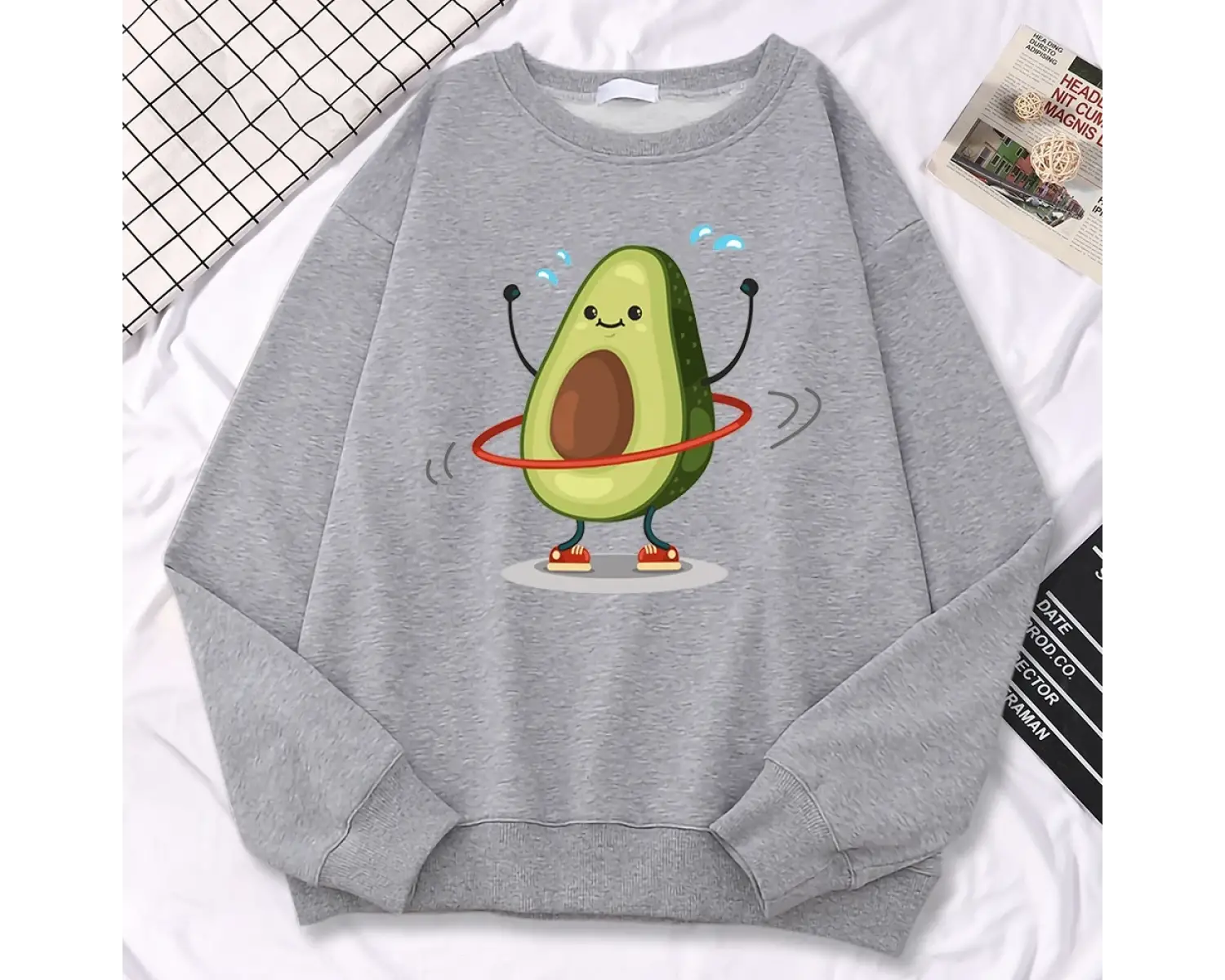 Rahat eğilim kadın kazaklar avokado egzersiz ve rotasyon baskı Hoodies yumuşak polar kazak ge