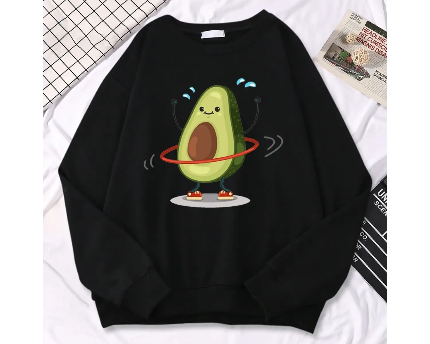 Rahat eğilim kadın kazaklar avokado egzersiz ve rotasyon baskı Hoodies yumuşak polar kazak ge