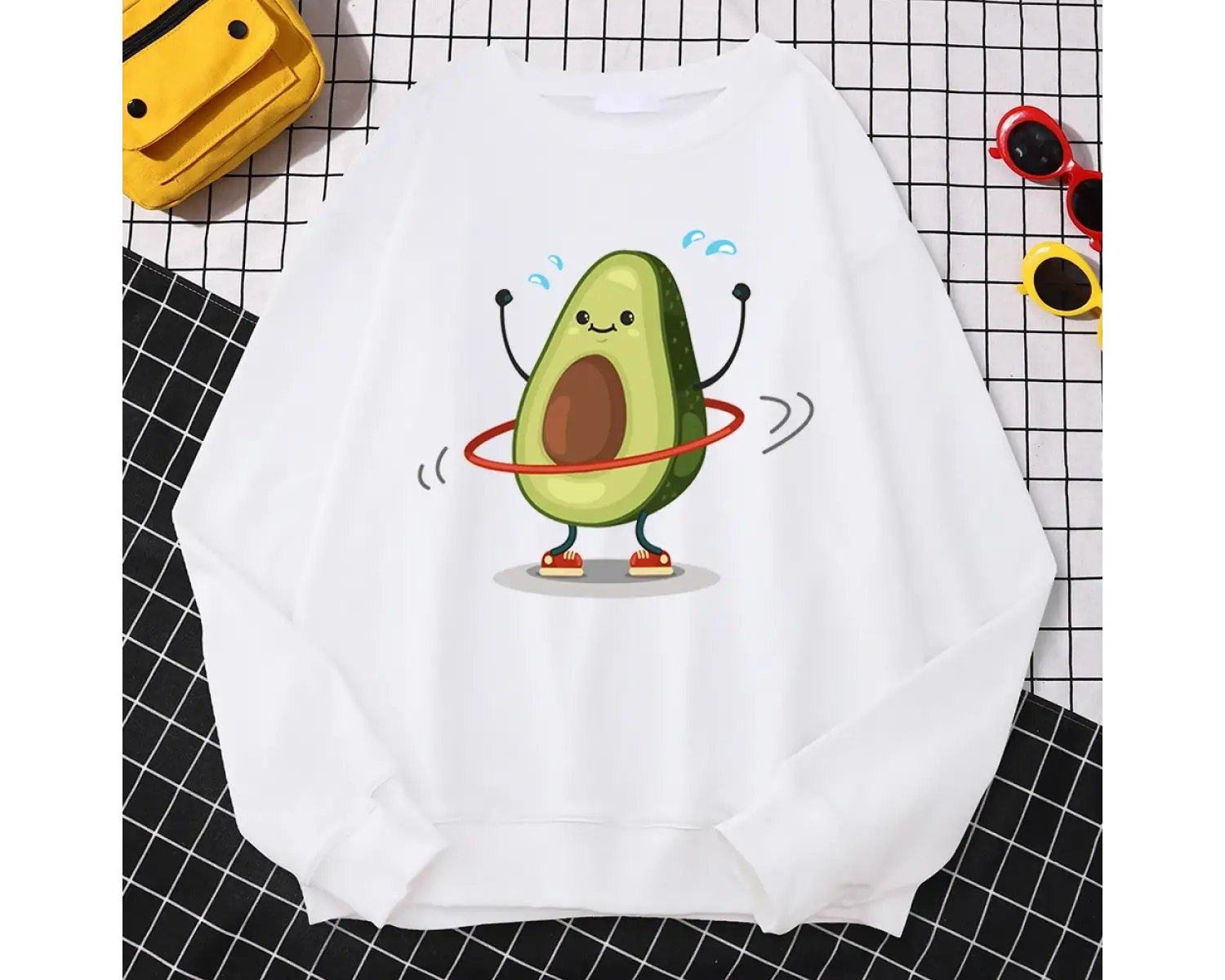 Rahat eğilim kadın kazaklar avokado egzersiz ve rotasyon baskı Hoodies yumuşak polar kazak ge