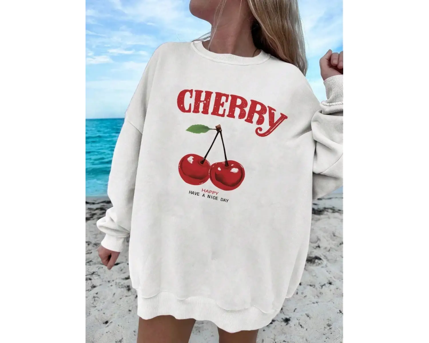 Rahat kadın tişörtü kiraz grafik baskı Hoodies Hoodies polar sıcak rahat kazaklar sonbahar kı