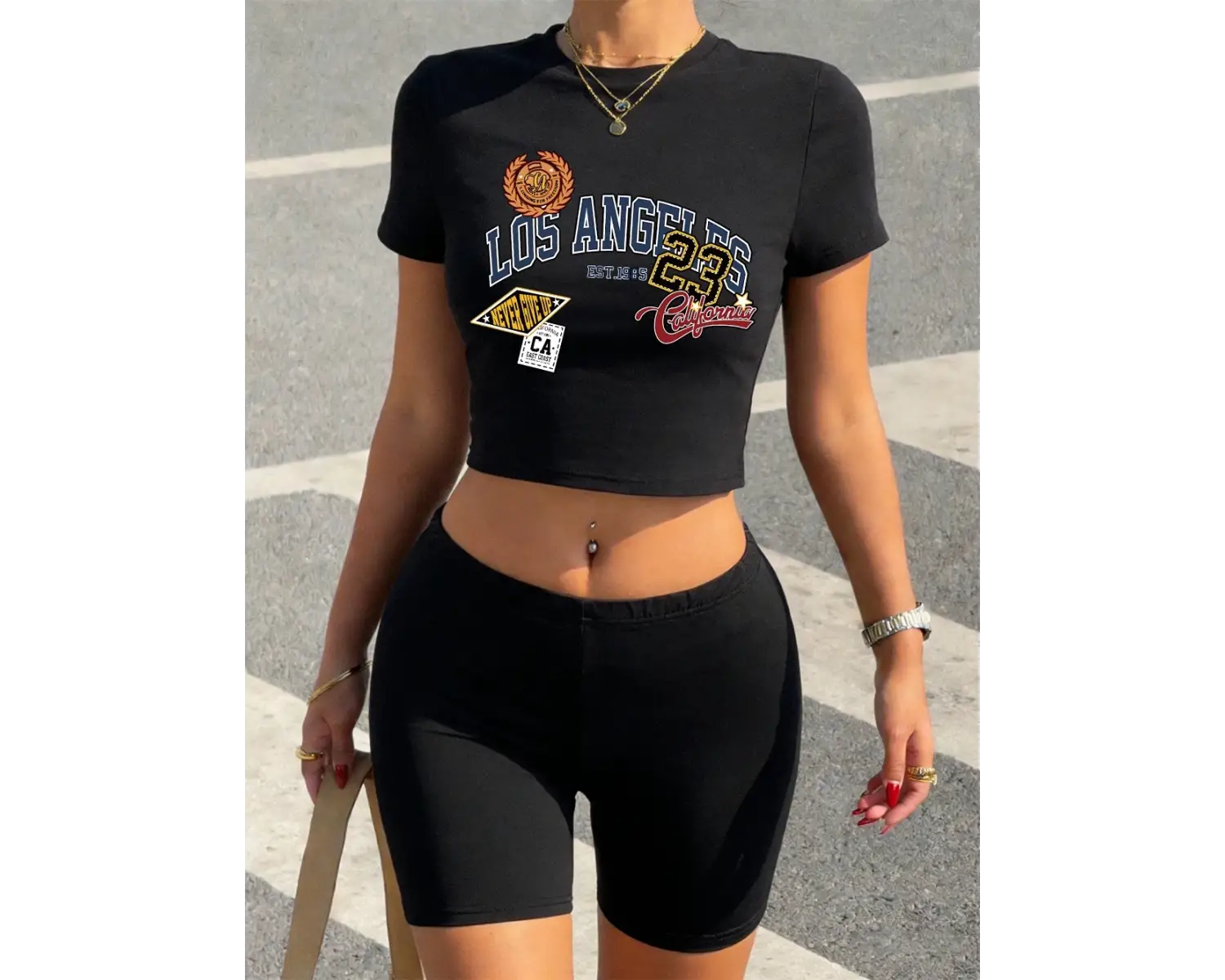 Rahat Los Angeles Numarası 23 Jersey Baskılı Kırpma Üstleri Şort Kadın İki Parçalı Set T-Shir