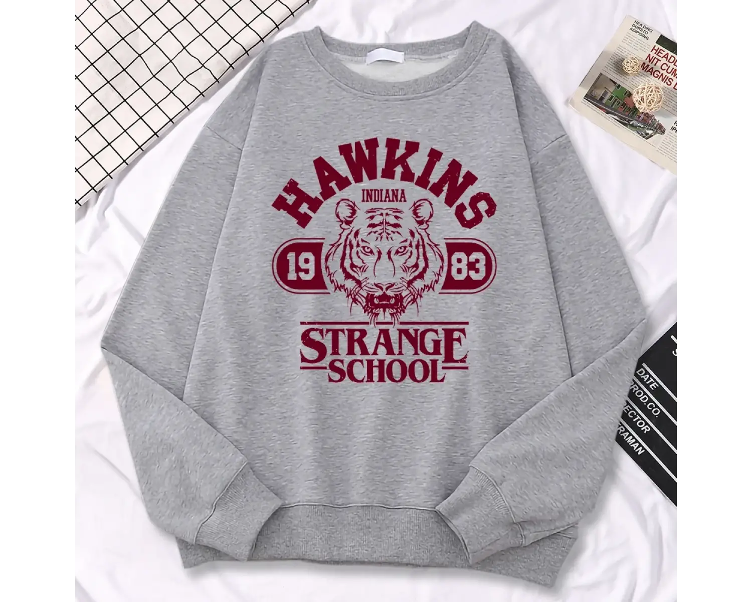 Rahat Sokak Bayan Kazak Hawkins Lisesi Indiana 1983 Baskı Kapüşonlular Gevşek Bisiklet Yaka K