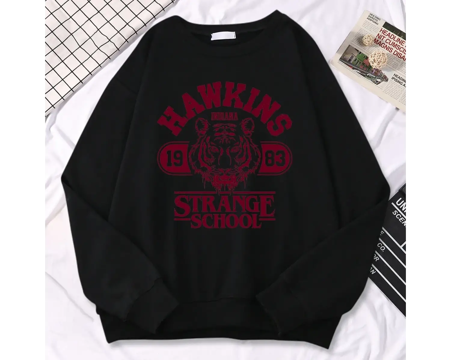 Rahat Sokak Bayan Kazak Hawkins Lisesi Indiana 1983 Baskı Kapüşonlular Gevşek Bisiklet Yaka K