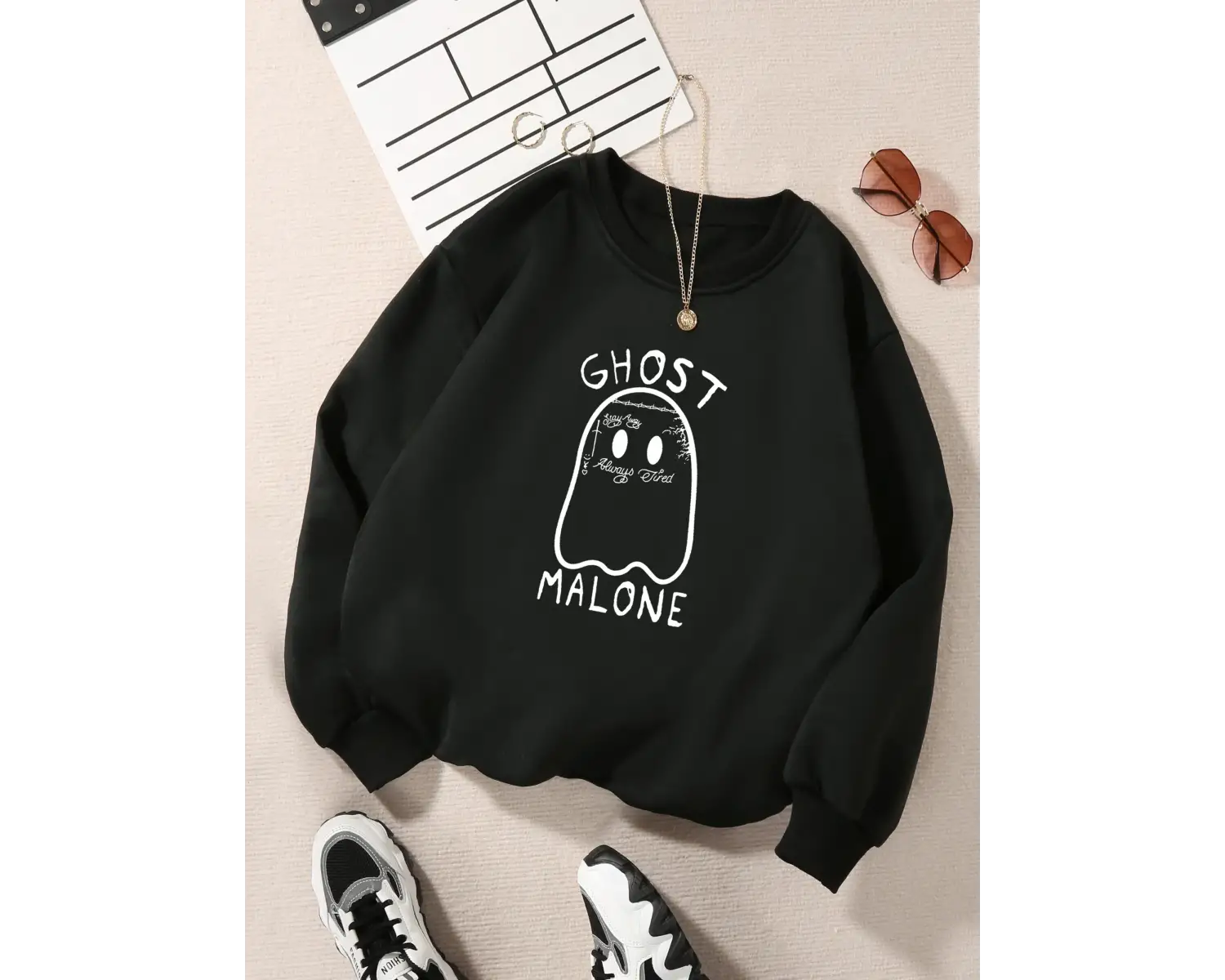 Rahat Sokak Kadın Kazak Kawaii Hayalet Malone Baskı Kazak Sıcak Rahat Hoody Gevşek Bisiklet Y