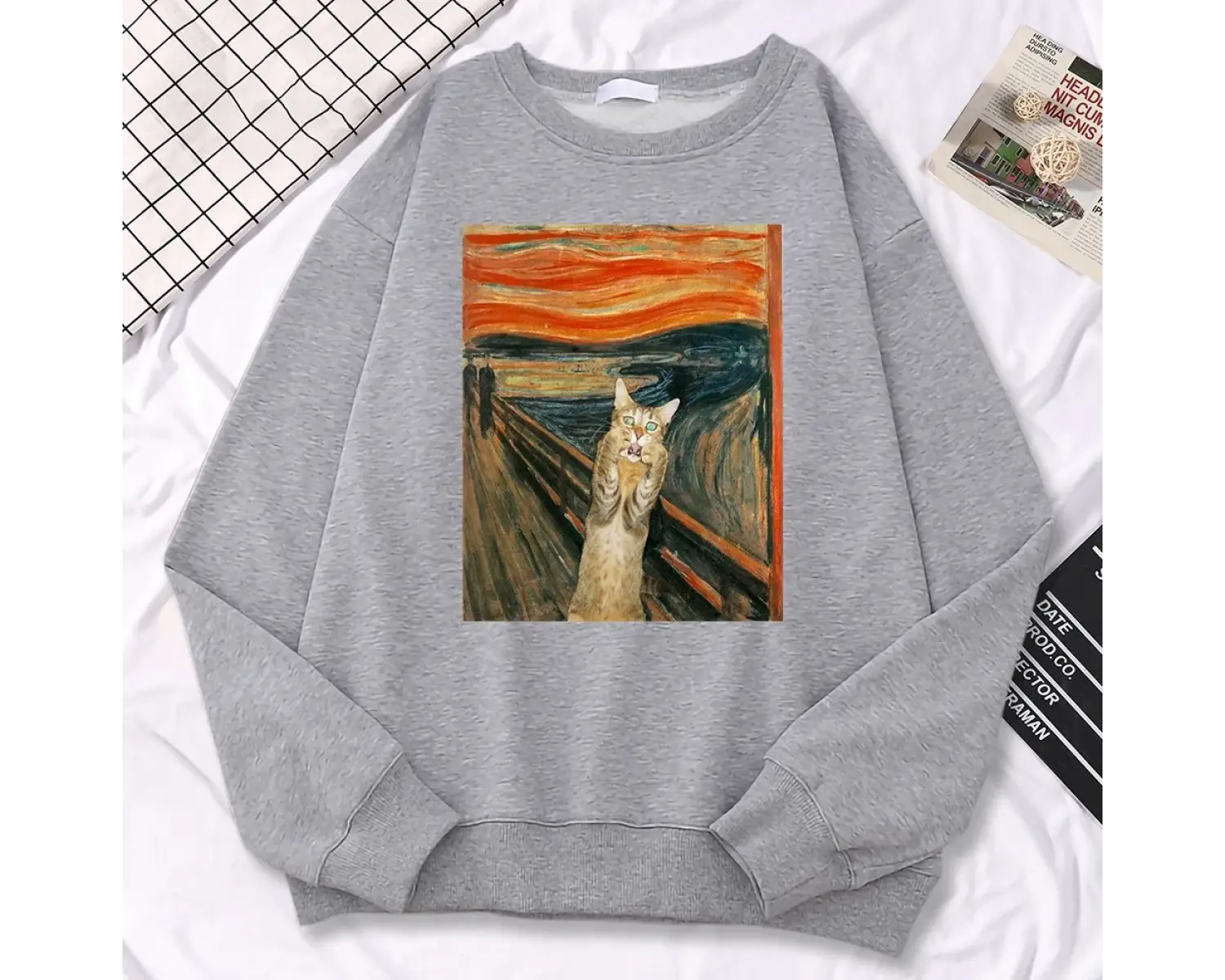 Rahat sokak kadın kazak yağlıboya CatS catbaskı Hoody rahat polar kazak gevşek sıcak kadın s