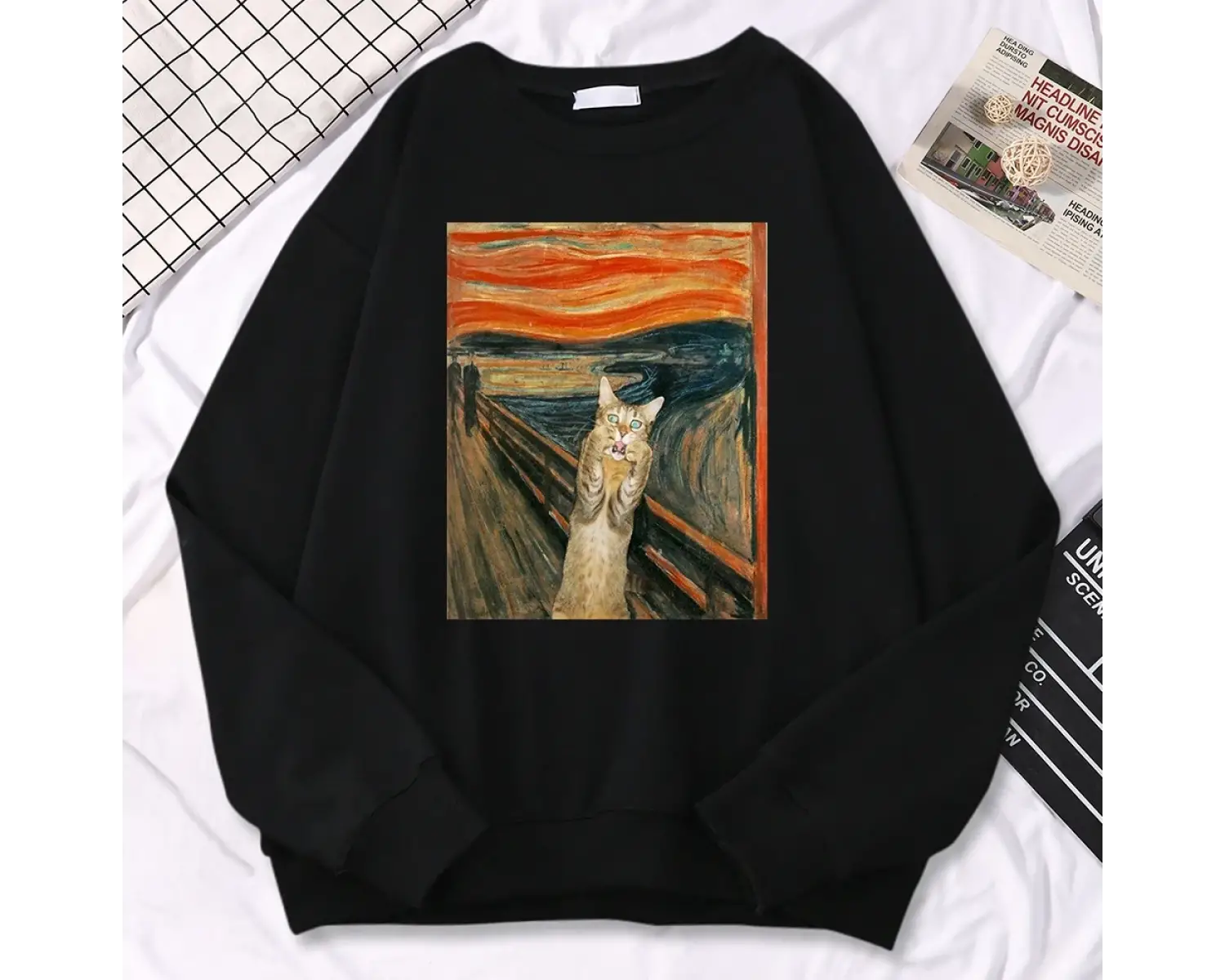 Rahat sokak kadın kazak yağlıboya CatS catbaskı Hoody rahat polar kazak gevşek sıcak kadın s