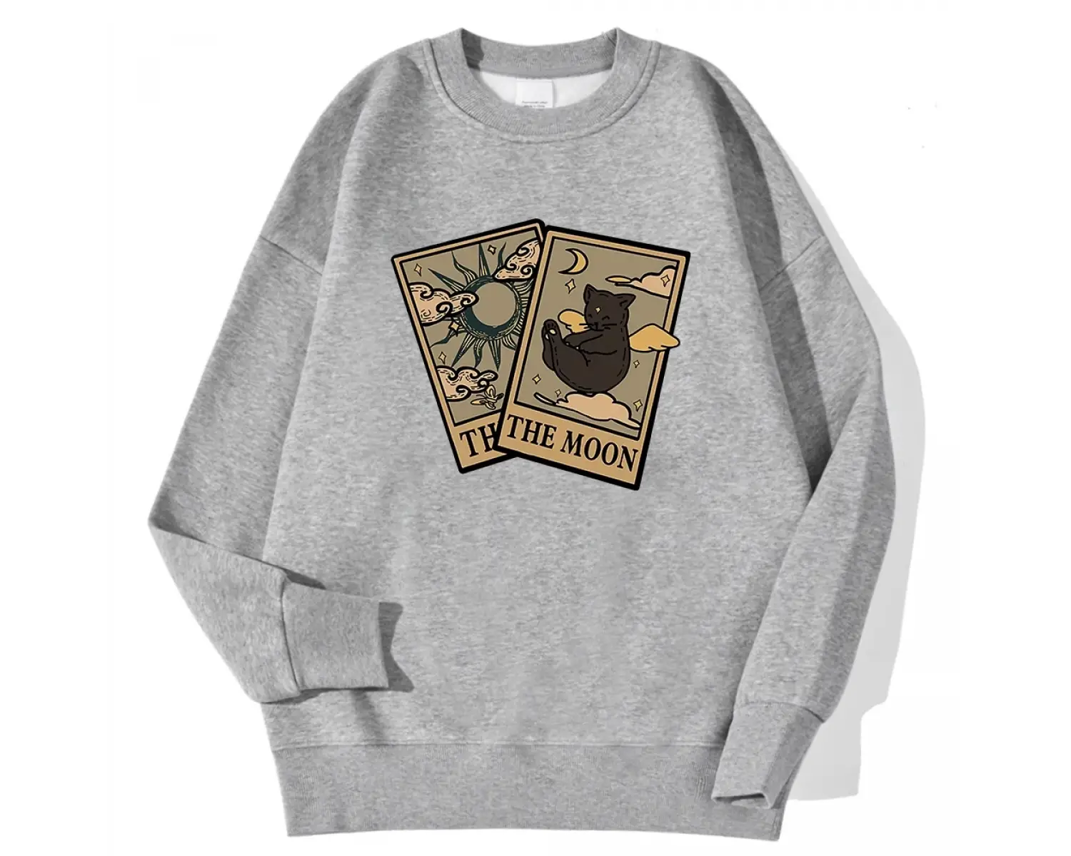 Rahat Vintage Kadın Tişörtü Tarot Ayı ve Ay Baskılı Kapüşonlular Polar Sıcak Kazak Sokak Crew