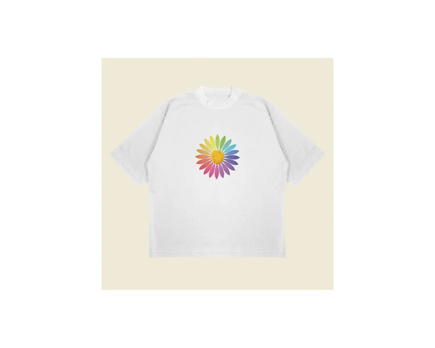 Rainbow Daisy Baskılı Oversize Unisex Pamuklu Nefes Alan Kalın Kumaşlı