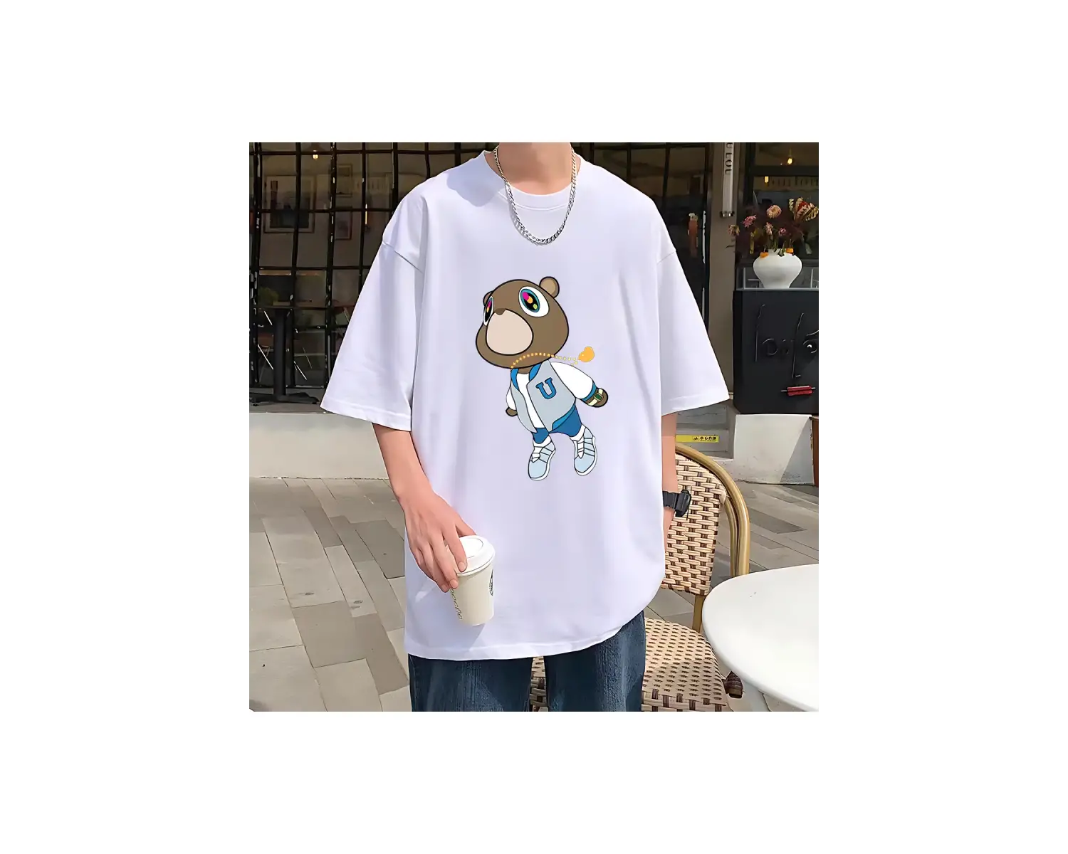 Rap Kanye West Mezuniyet Ayı Grafik T - Erkek Kadın Sıcak satış moda kıyafetler Saf Pa