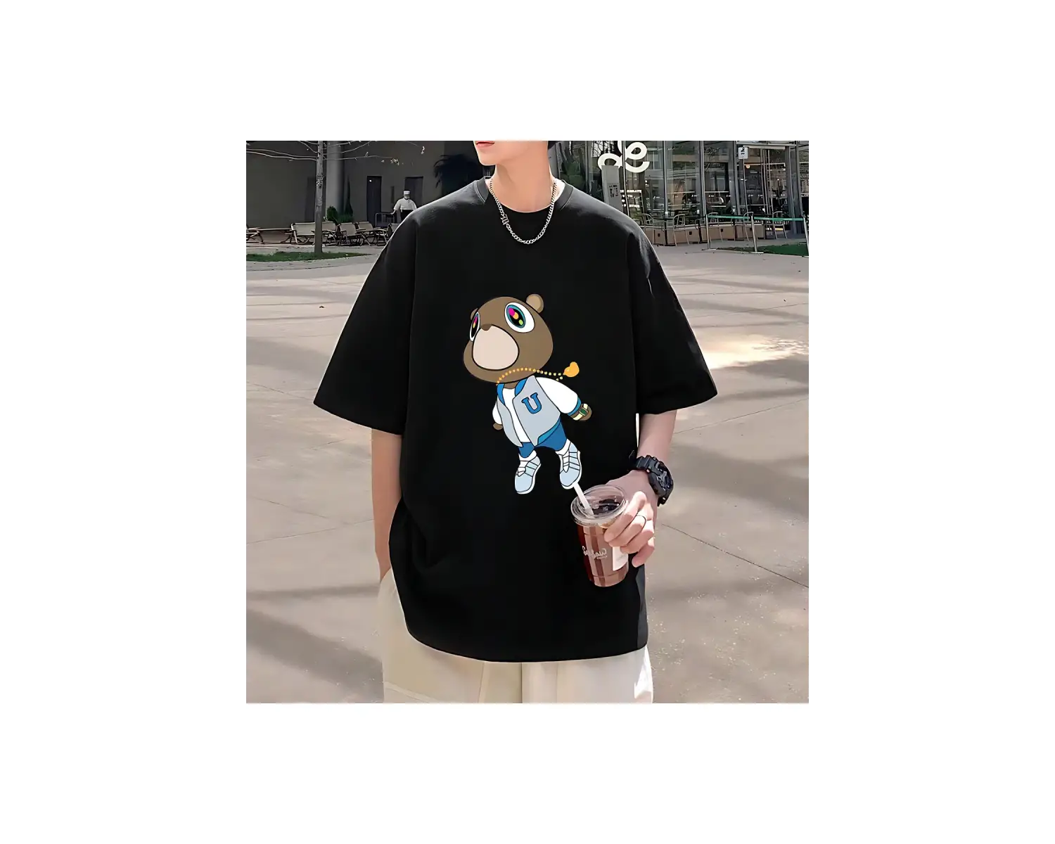 Rap Kanye West Mezuniyet Ayı Grafik T - Erkek Kadın Sıcak satış moda kıyafetler Saf Pa