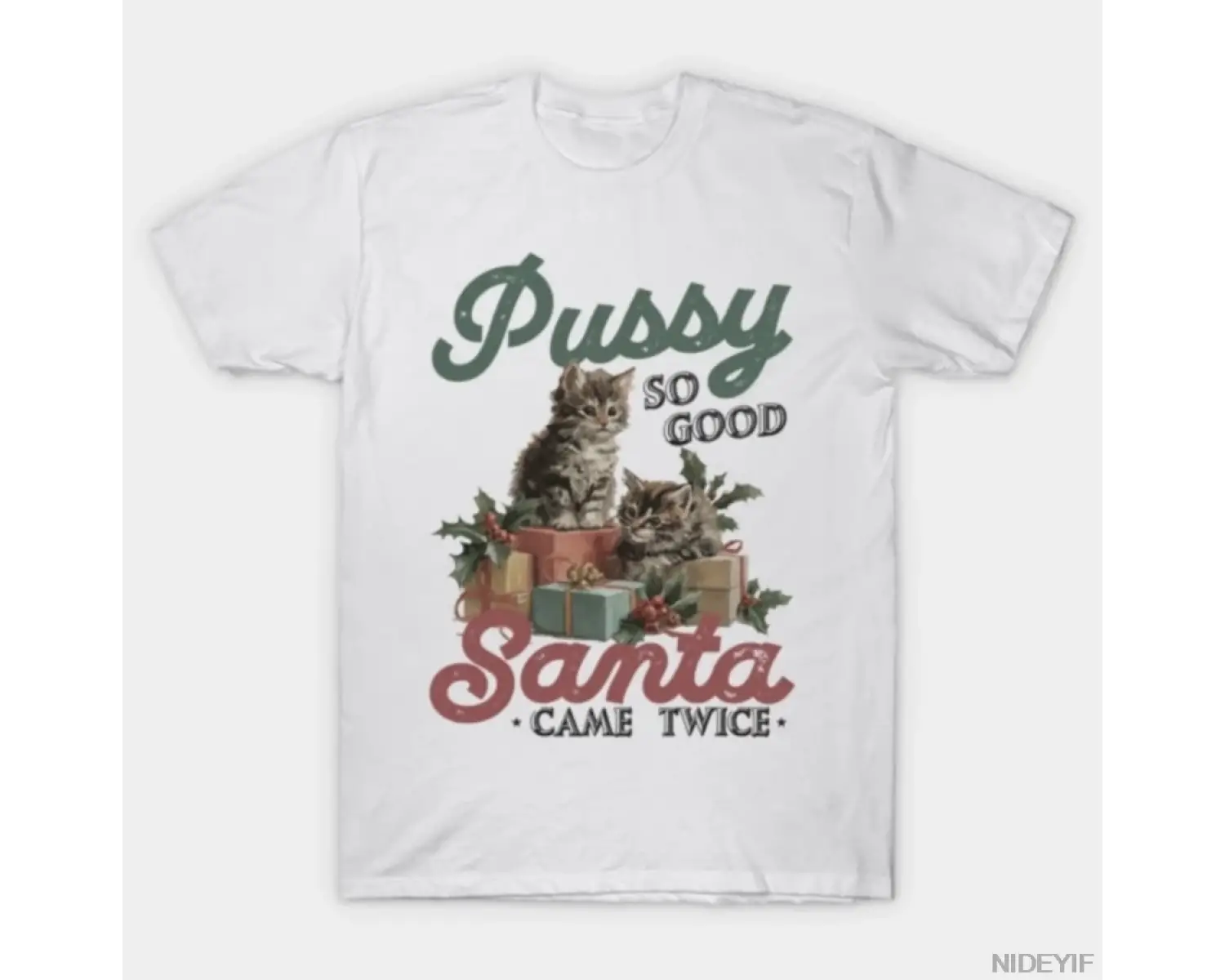 Raunchy Noel Kedi Uygunsuz M9867 Erkekler Kadınlar Için T-shirt % 100% Pamuk T Shirt Kısa Kol