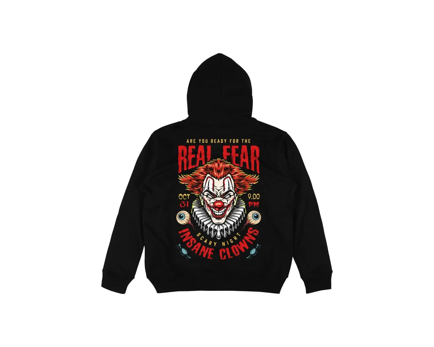 Real Fear Siyah Oversize Unisex Kapüşonlu Sweatshirt Hoodie