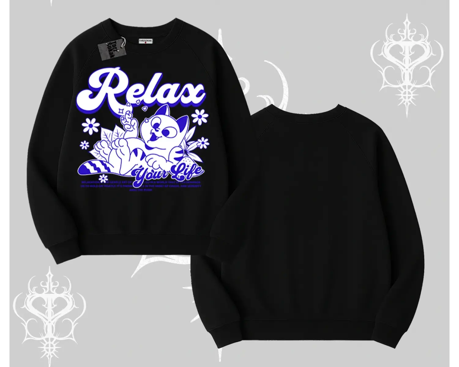Relax Kedi Baskılı Biskilet Sweatshirt