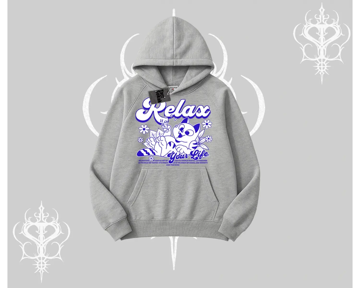 Relax Kedi Baskılı Kapşonlu Sweatshirt