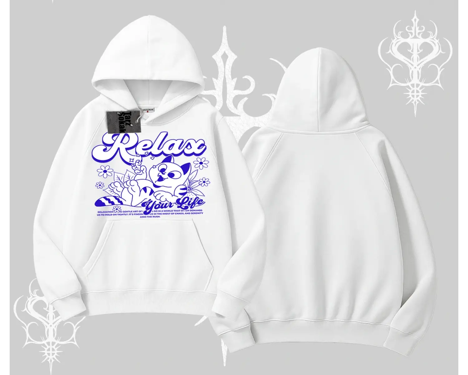 Relax Kedi Baskılı Kapşonlu Sweatshirt