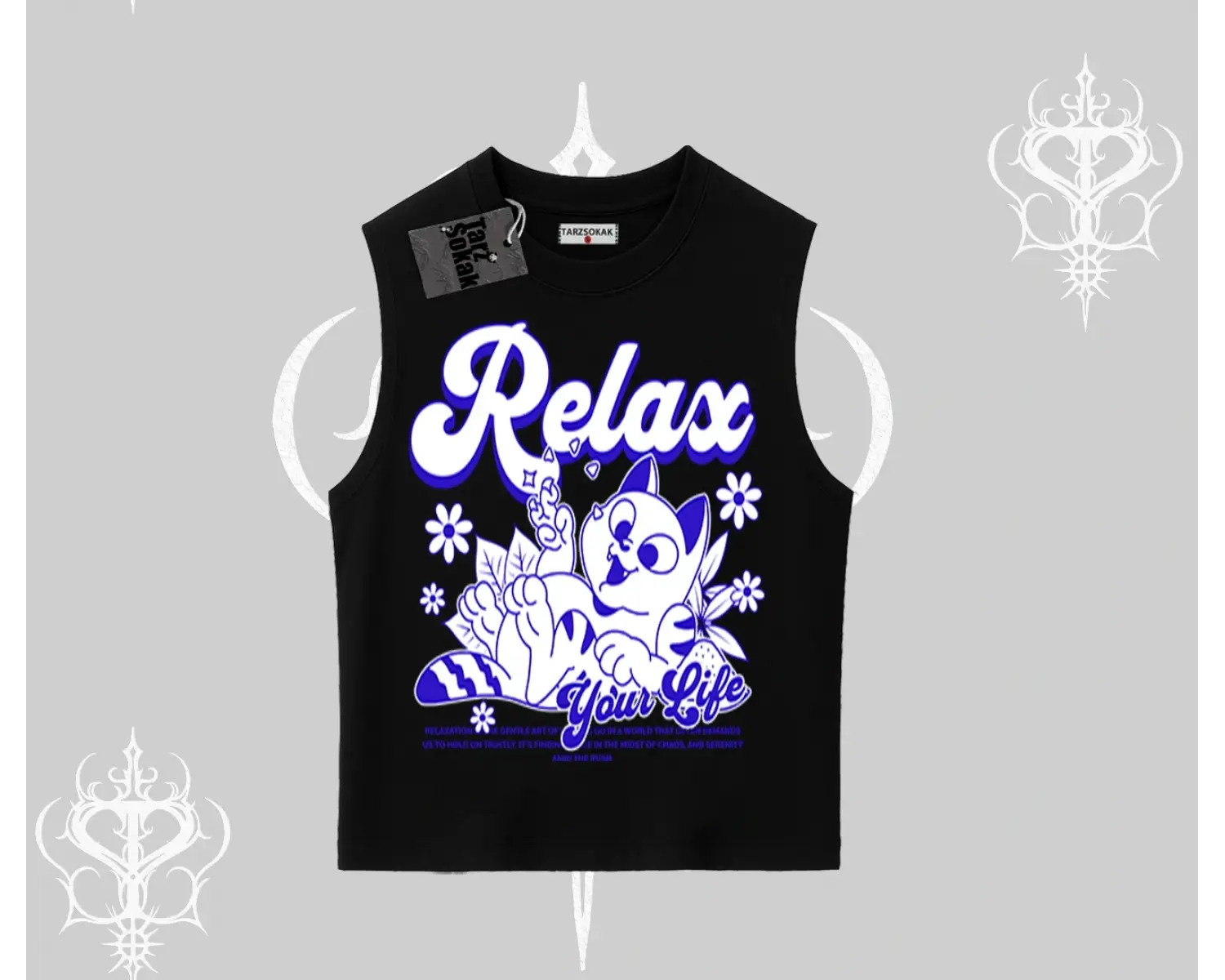 Relax Kedi Baskılı Kolsuz Tshirt