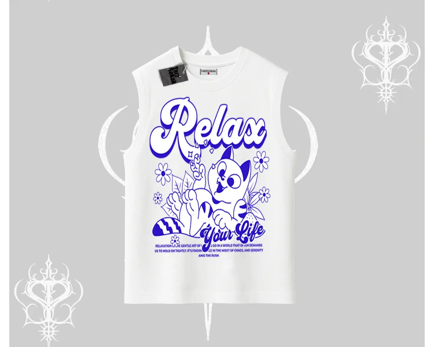 Relax Kedi Baskılı Kolsuz Tshirt