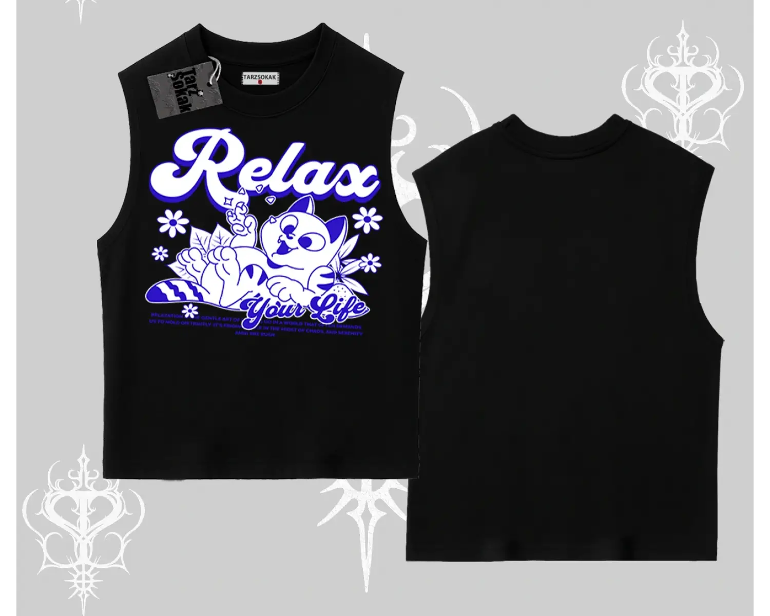 Relax Kedi Baskılı Kolsuz Tshirt