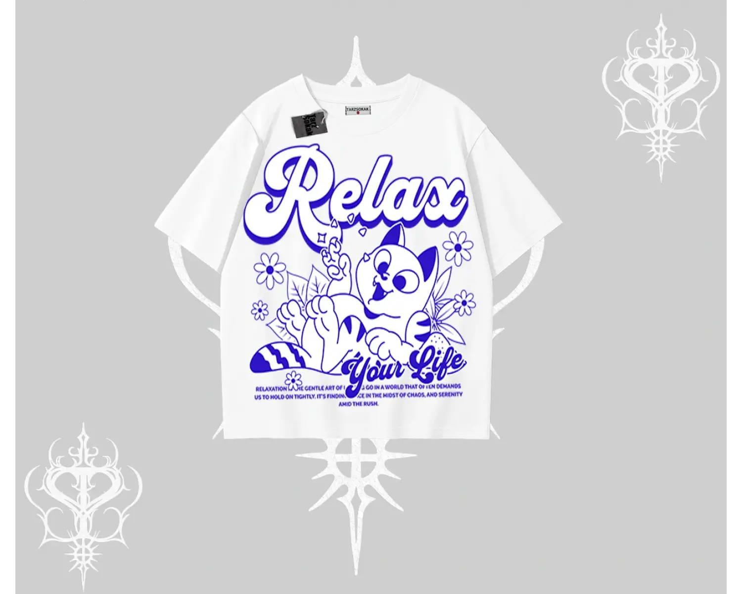 Relax Kedi Baskılı Oversize Tshirt