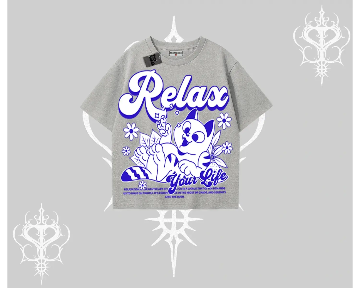 Relax Kedi Baskılı Oversize Tshirt