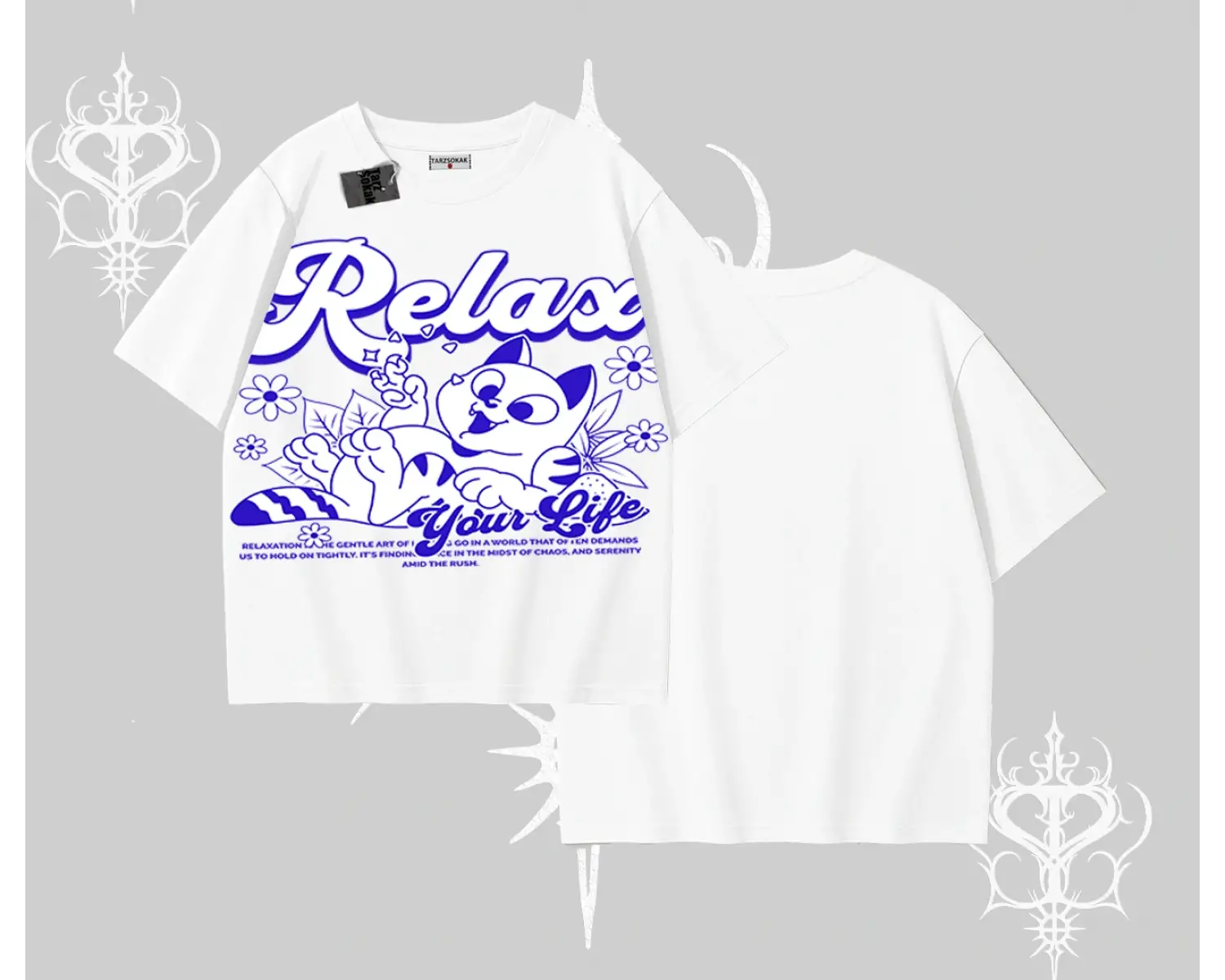 Relax Kedi Baskılı Oversize Tshirt