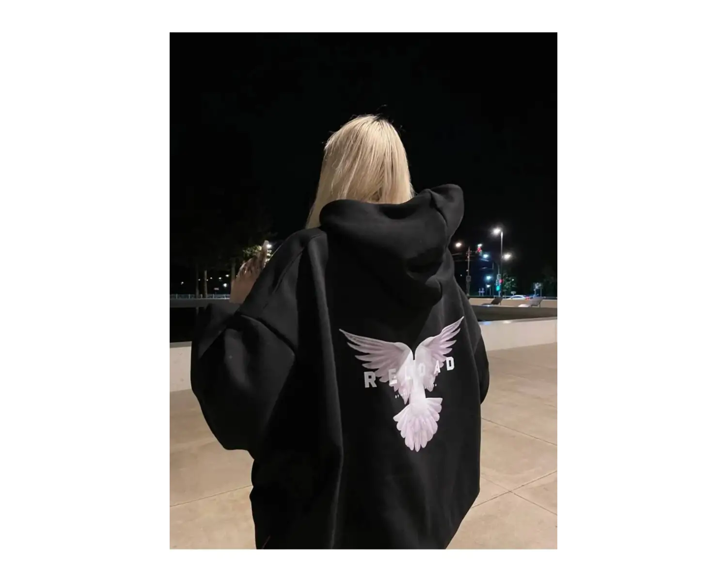 Reload sırt baskılı kadın oversize sweatshirt siyah