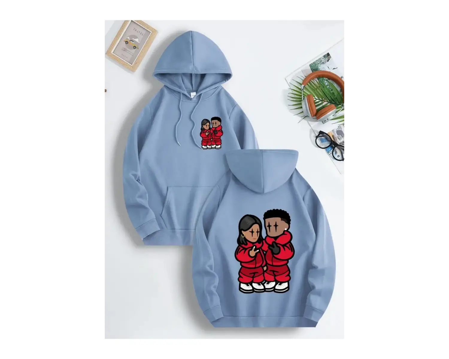 Renkli Kapşonlu Sweatshirt Çift Sevgili Kombinleri Couple Clothing