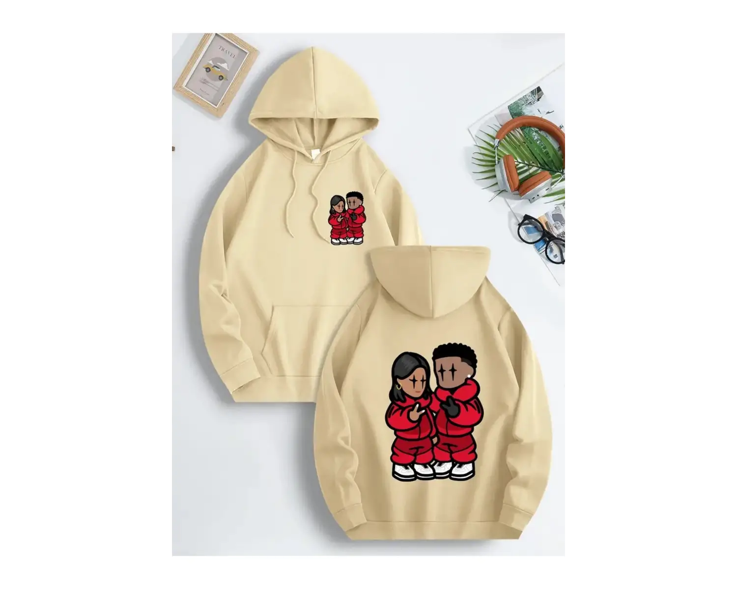 Renkli Kapşonlu Sweatshirt Çift Sevgili Kombinleri Couple Clothing