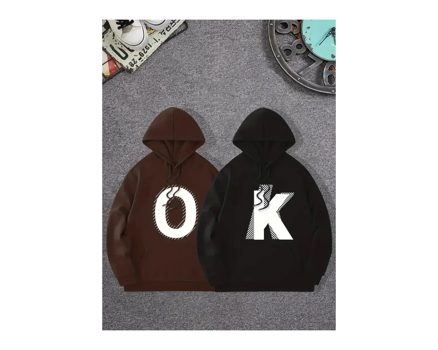 Renkli Kapşonlu Sweatshirt Çift Sevgili Kombinleri Couple Clothing