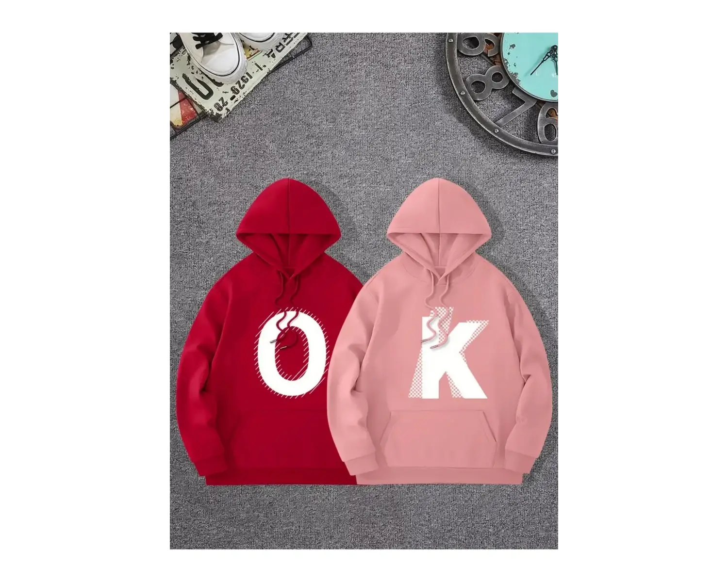 Renkli Kapşonlu Sweatshirt Çift Sevgili Kombinleri Couple Clothing