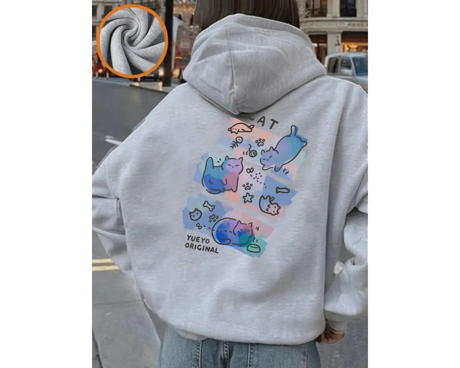 Renkli Üç Kedi Trendy Baskılar Kapüşonlular Kadın Rahat Gevşek Kazak Kış Polar Sıcak Kazak Te