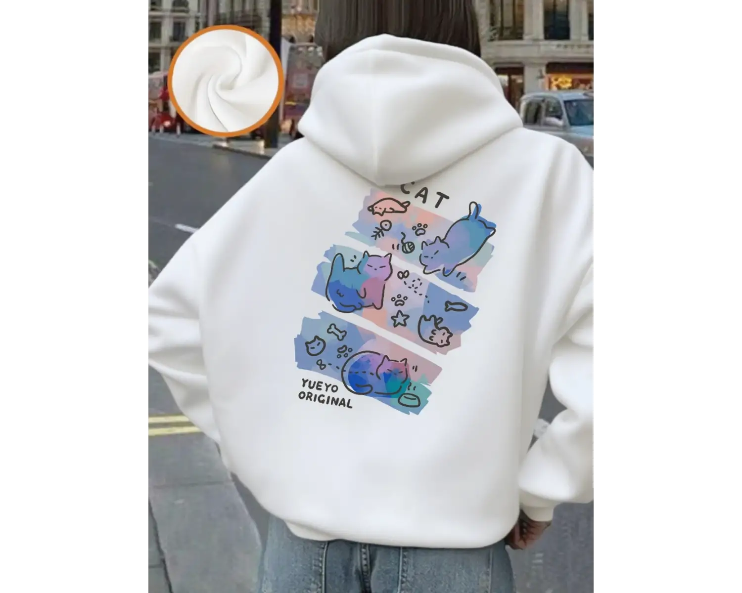 Renkli Üç Kedi Trendy Baskılar Kapüşonlular Kadın Rahat Gevşek Kazak Kış Polar Sıcak Kazak Te