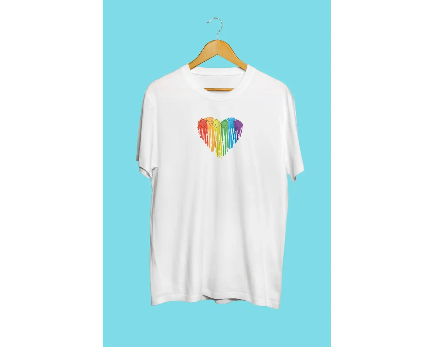 Renkli Yapboz Kalp Lgbt Tasarım Baskılı Unisex Tişört