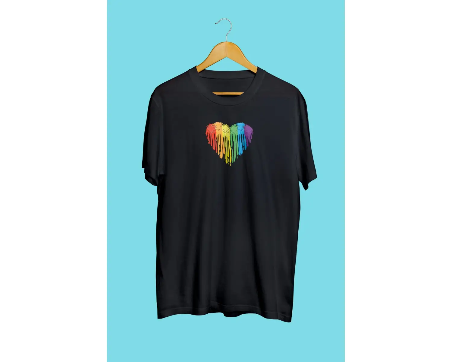 Renkli Yapboz Kalp Lgbt Tasarım Baskılı Unisex Tişört