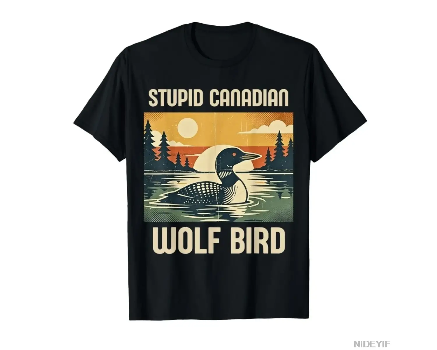 Retro Komik Alaycı Hayvan Aptal Kanadalı Kurt Kuşu Loon Tişört Erkek Kadın %100 Pamuk Tişörtl