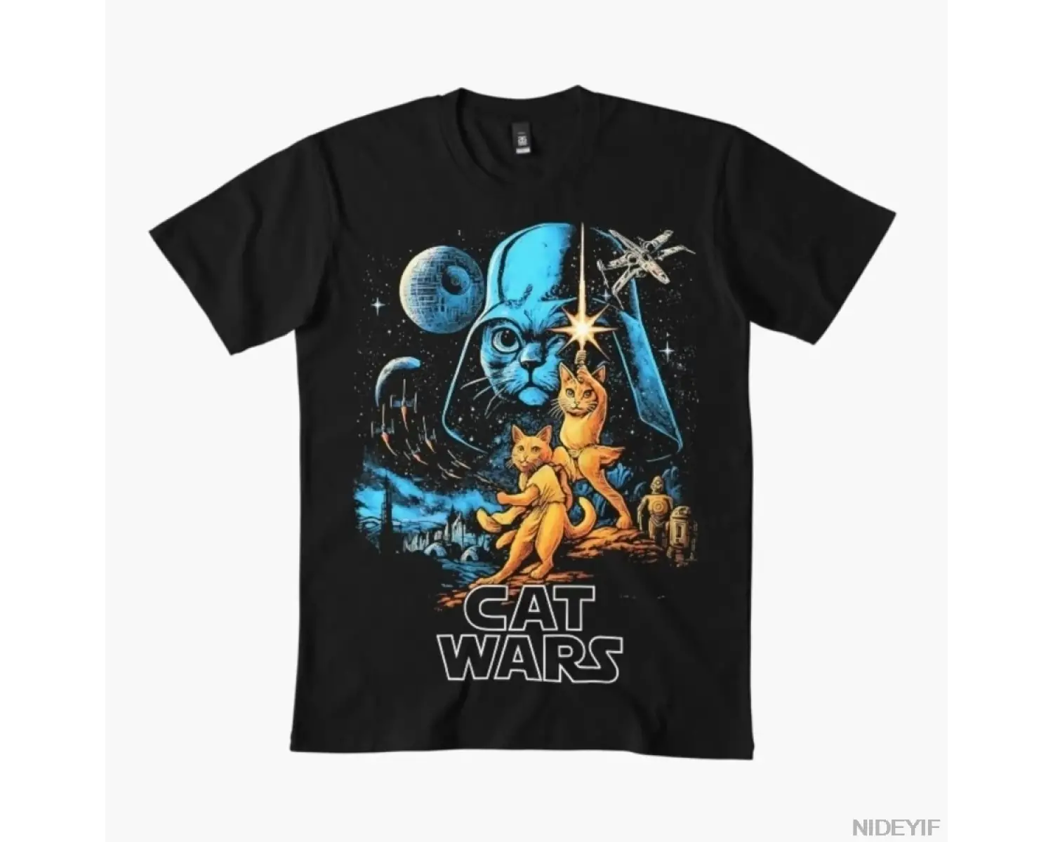 Retro Uzay Kedileri Savaşları T-shirt Erkekler Kadınlar Için % 100% Pamuk T Shirt Kısa Kollu