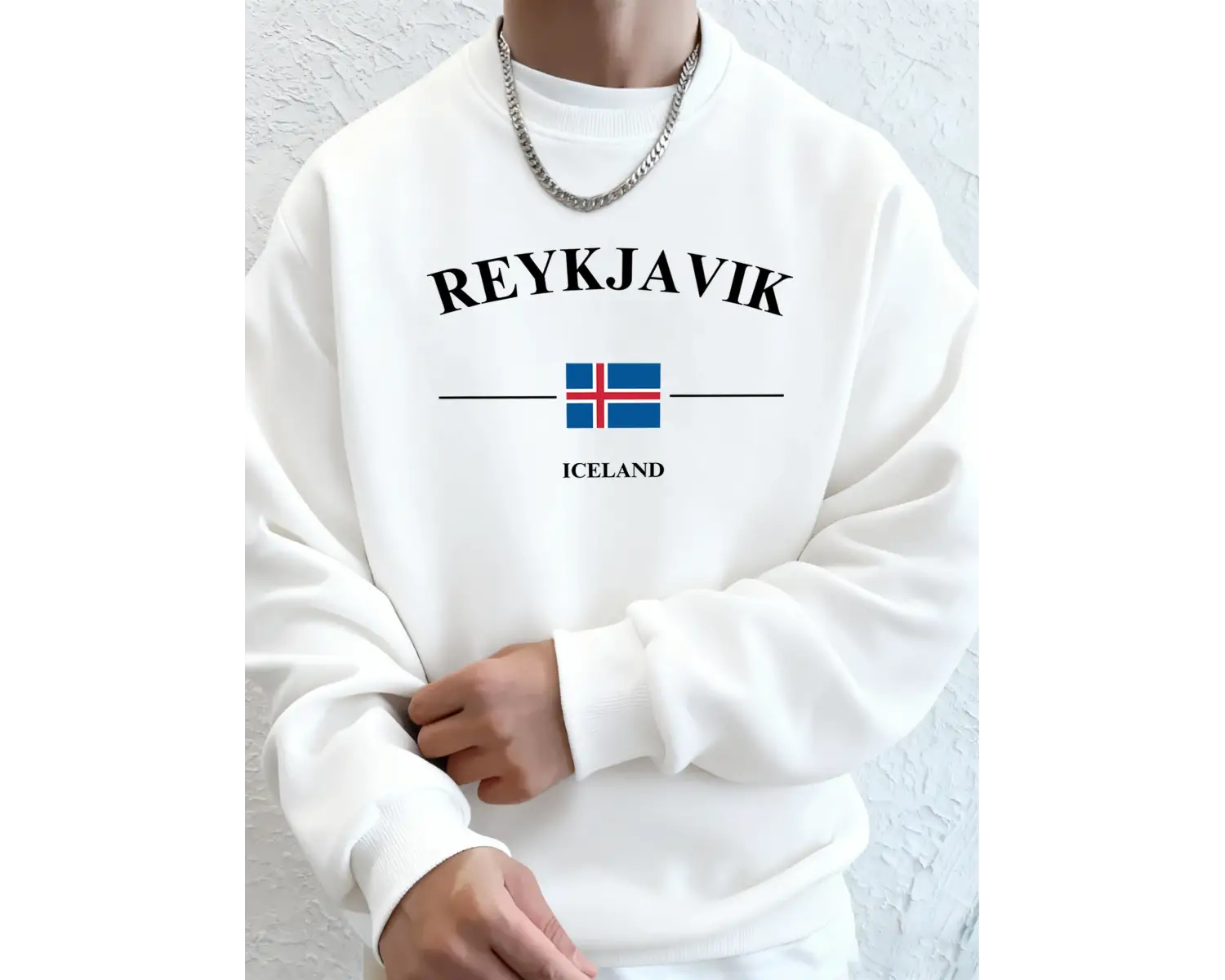 Reykjavik İzlanda Harf ve Bayrak Baskılı Erkek Günlük Sıcak Kapüşonlu Üstler Bisiklet Yaka Yu