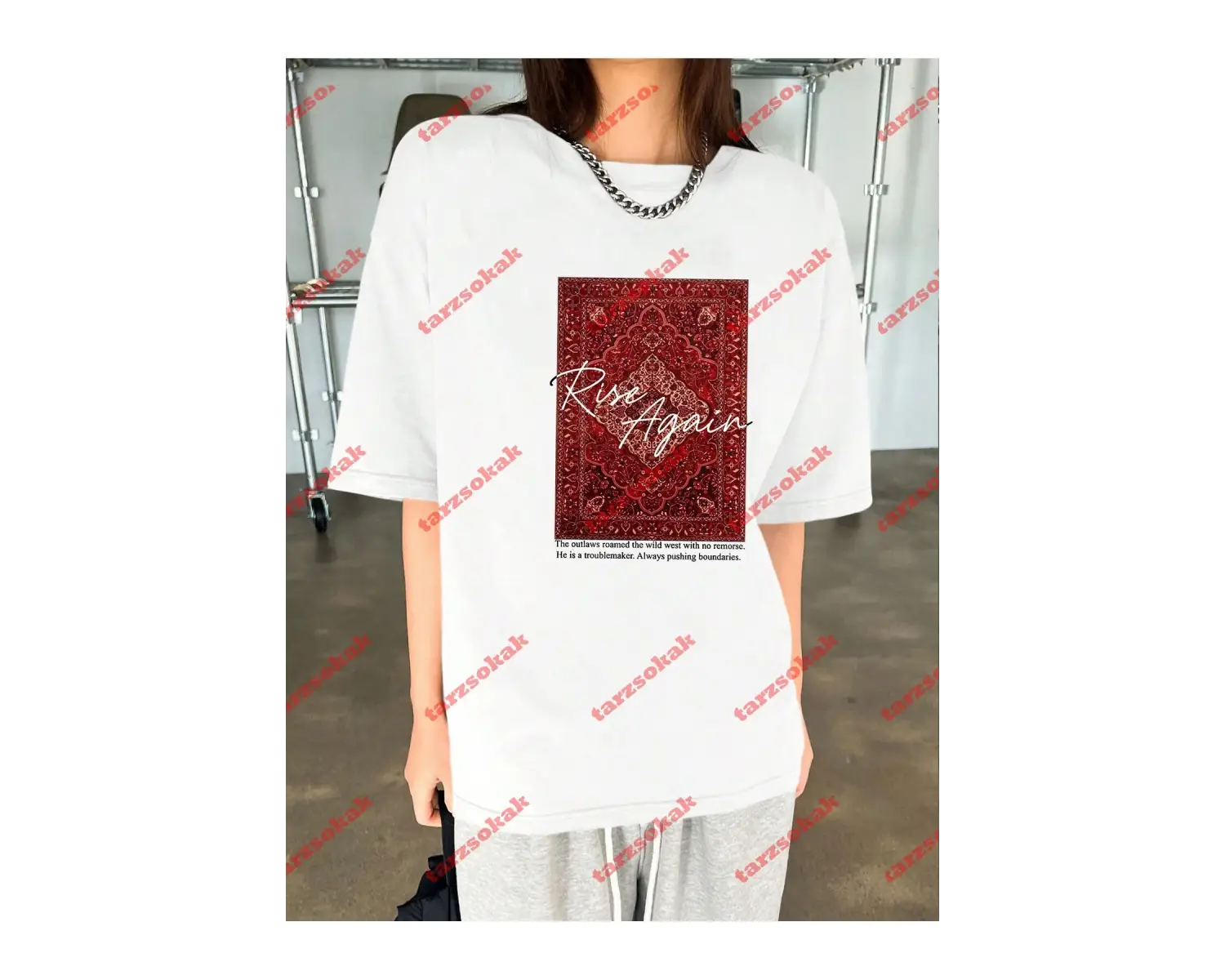 Rise Again Baskılı Oversize Unisex Beyaz