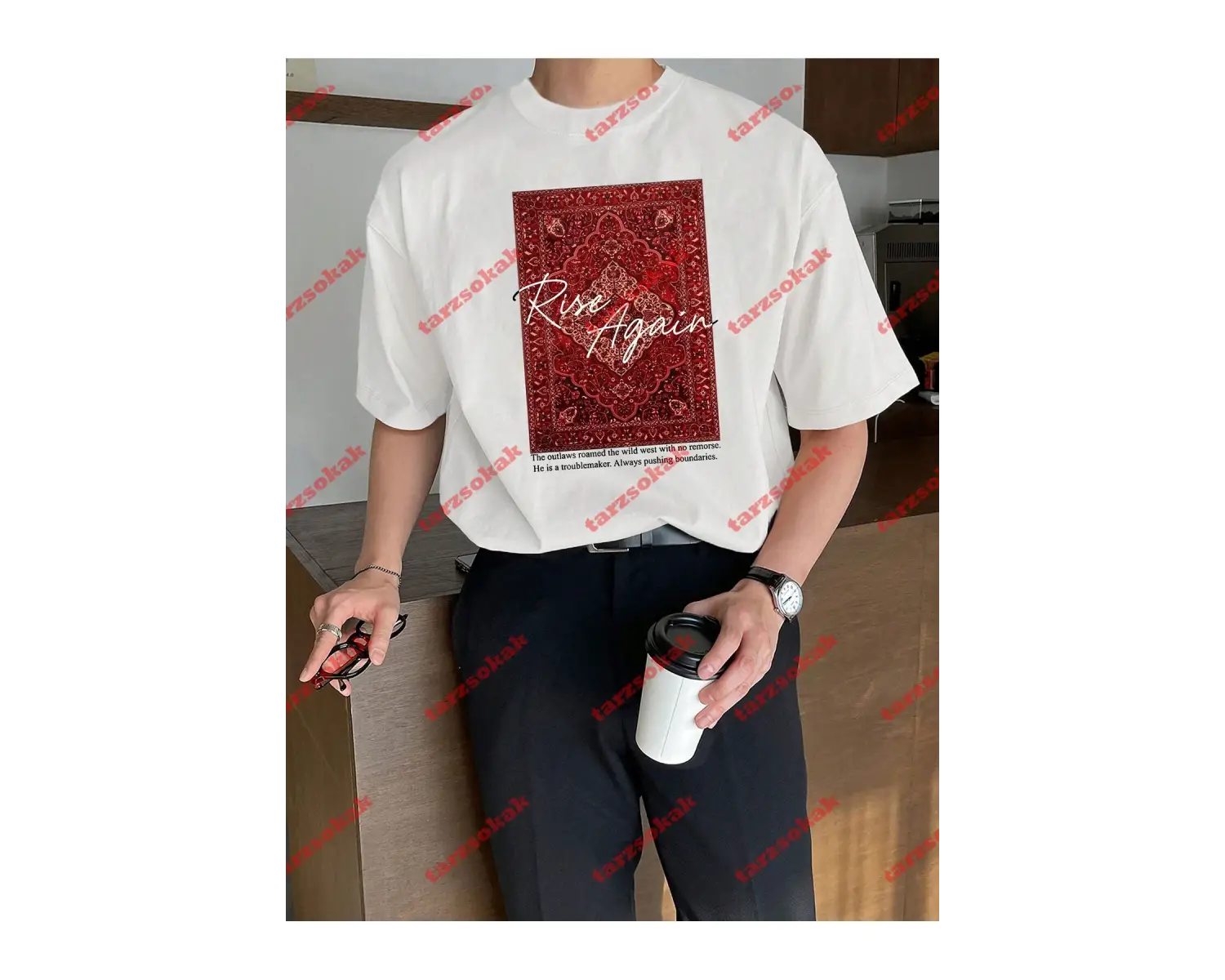 Rise Again Baskılı Oversize Unisex Beyaz