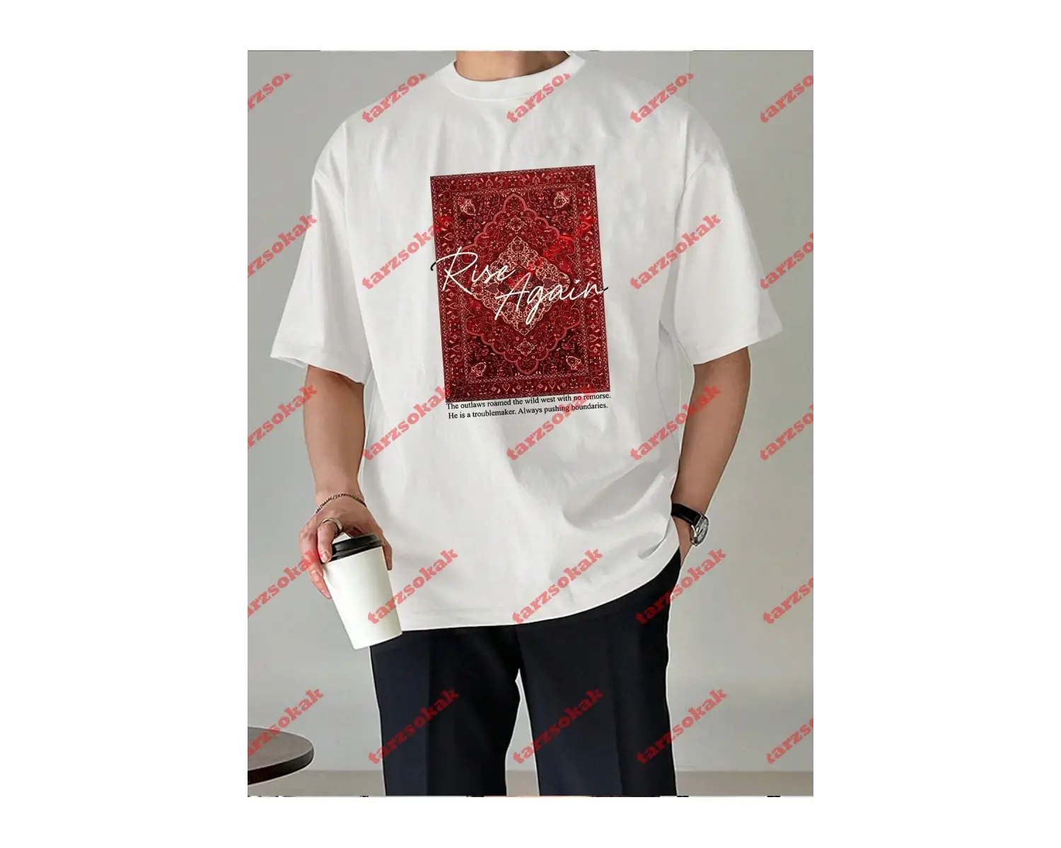 Rise Again Baskılı Oversize Unisex Beyaz