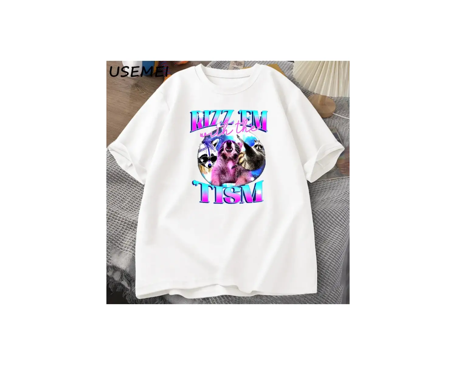 Rizz Em ile Tism komik T Shirt erkekler Vintage rakun Bootleg T-Shirt Tees kısa kollu p 2919