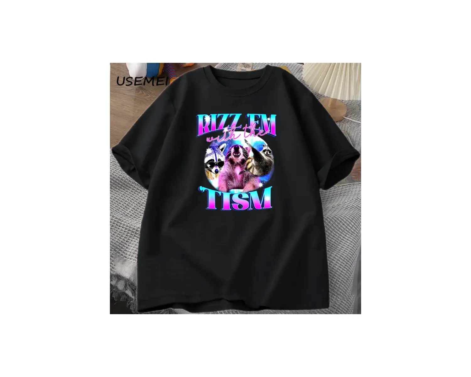 Rizz Em ile Tism komik T Shirt erkekler Vintage rakun Bootleg T-Shirt Tees kısa kollu p 2919