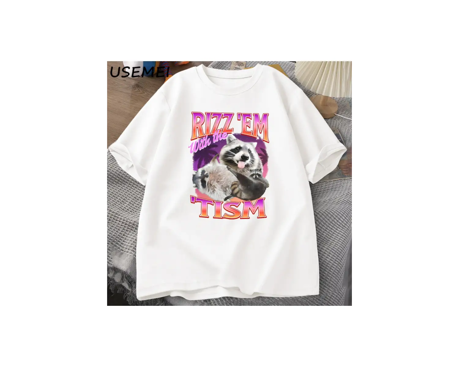 Rizz Em Tism ile Retro tişört adam komik rakun grafik T-Shirt Unisex Opossum T Shirt kadın er 2992