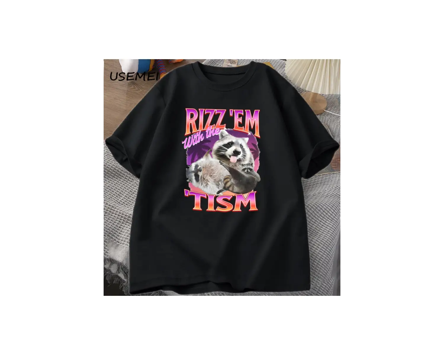 Rizz Em Tism ile Retro tişört adam komik rakun grafik T-Shirt Unisex Opossum T Shirt kadın er 2992