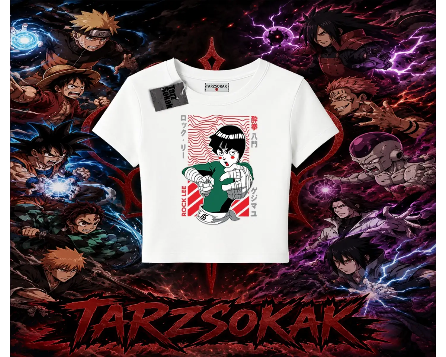 Rock Lee Naruto Anime Karakter Kadın Baby Tee Beyaz