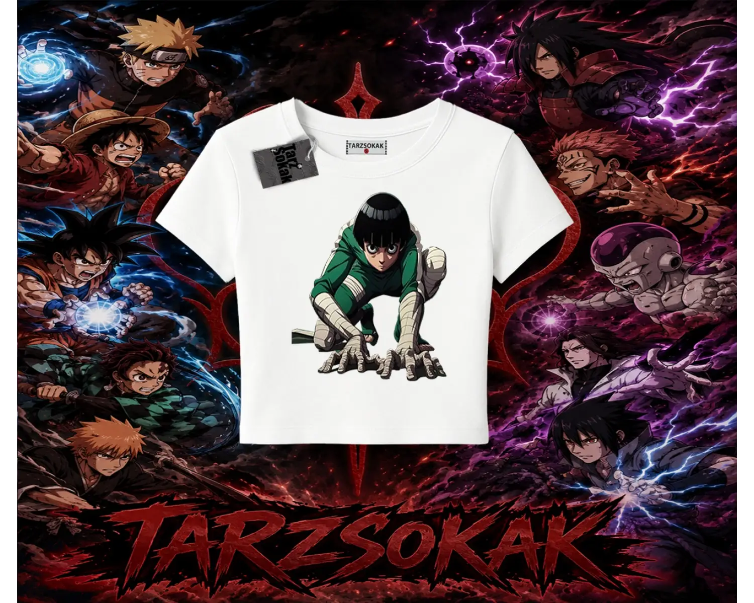 Rock Lee Naruto Anime Karakter Kadın Baby Tee Beyaz