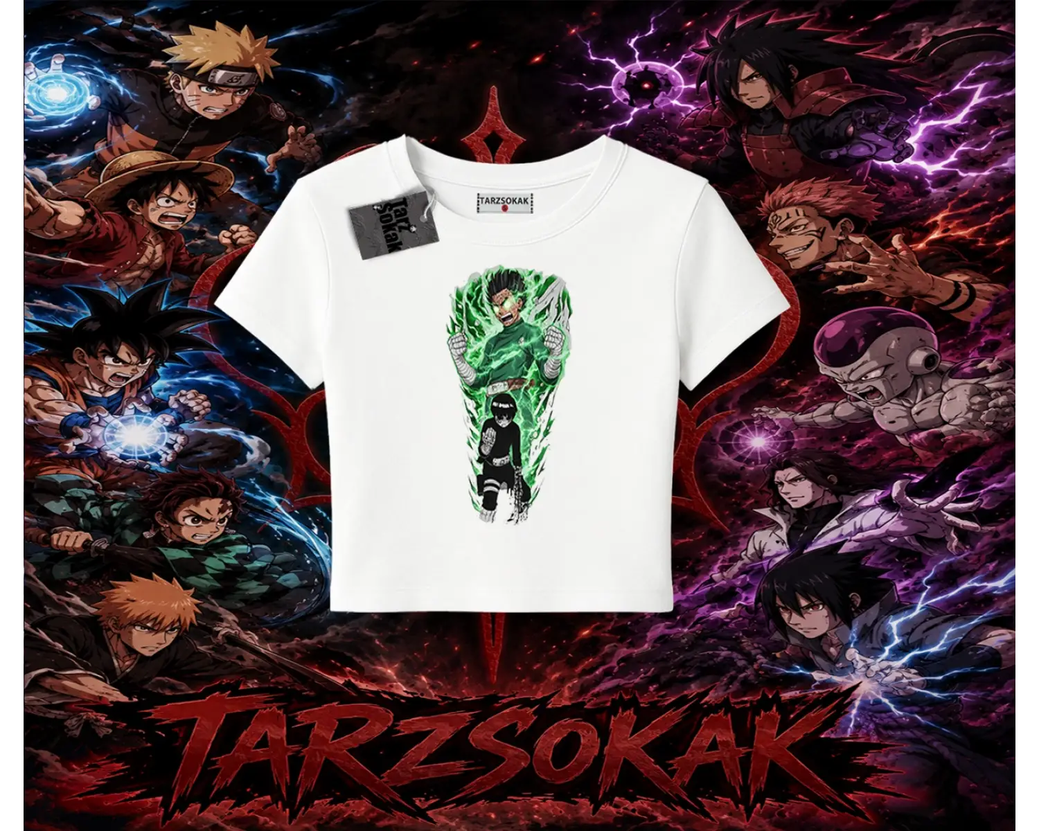 Rock Lee Naruto Anime Karakter Kadın Baby Tee Beyaz