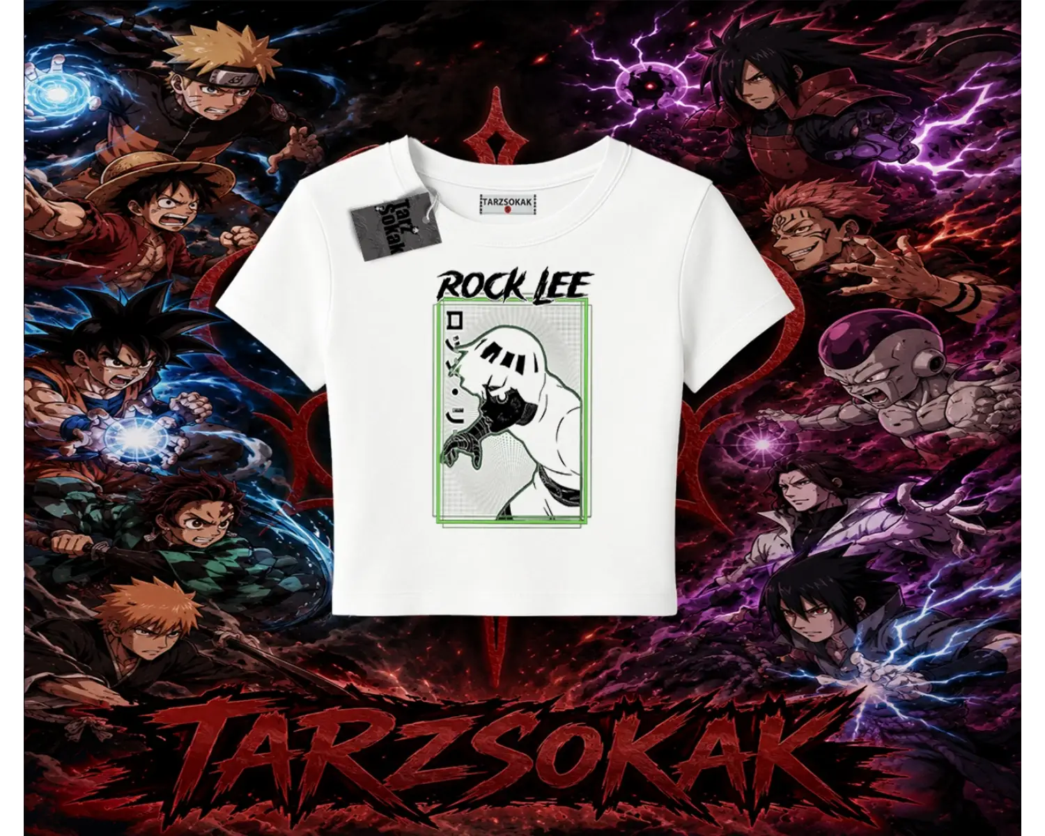 Rock Lee Naruto Anime Karakter Kadın Baby Tee Beyaz